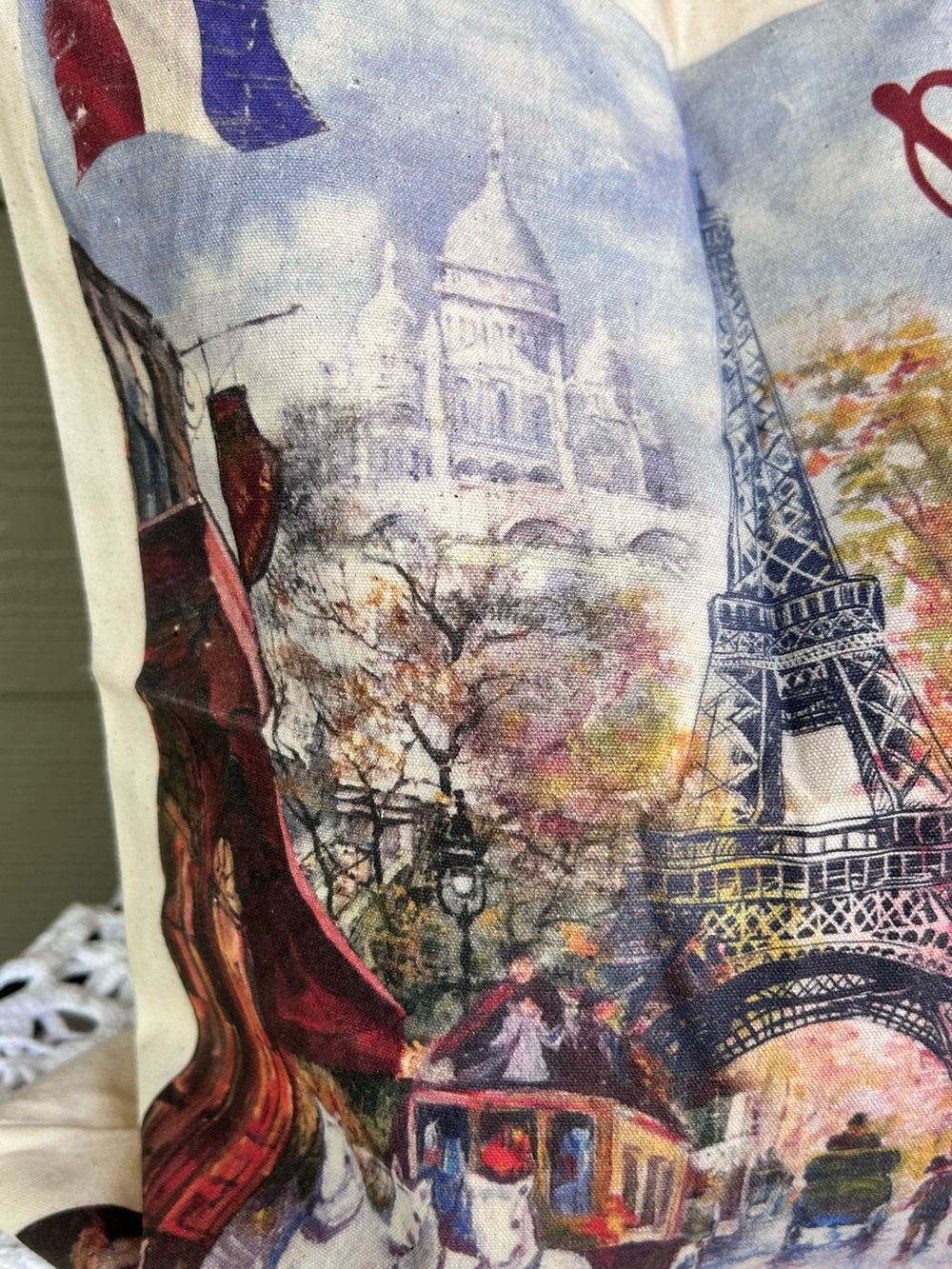 Paris Scene Canvas Tote Bag - Cream with Multicolor Print - Picture 4 of 11